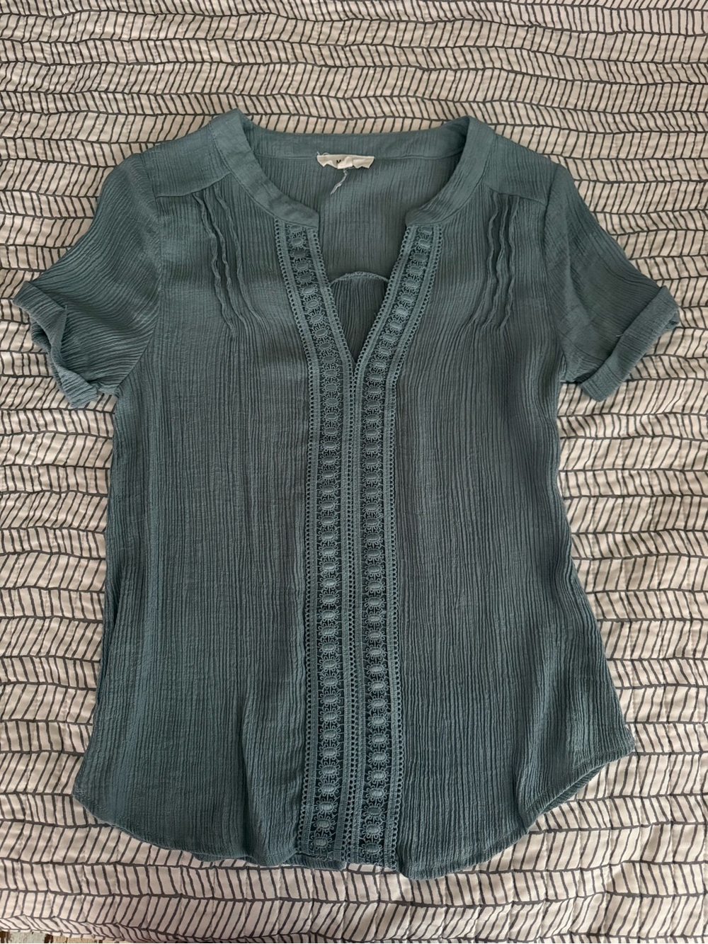 mine Teal Textured Short Sleeve Blouse